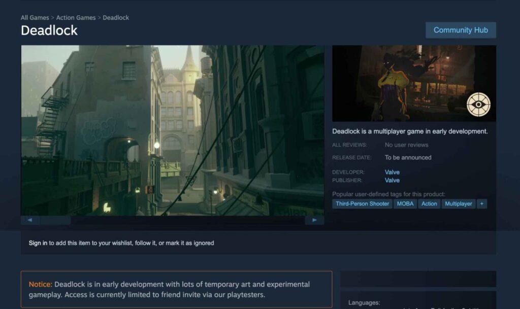 Deadlock official Steam listing screenshot