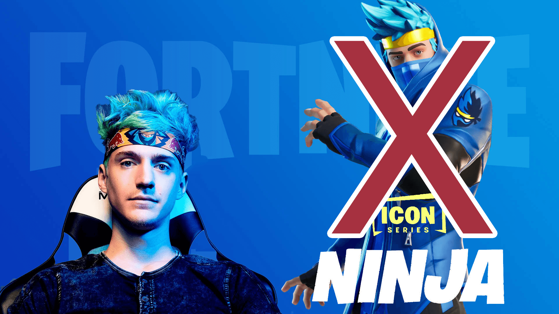 Fortnite Ninja skin and Ninja's face depicting his departure from Fortnite