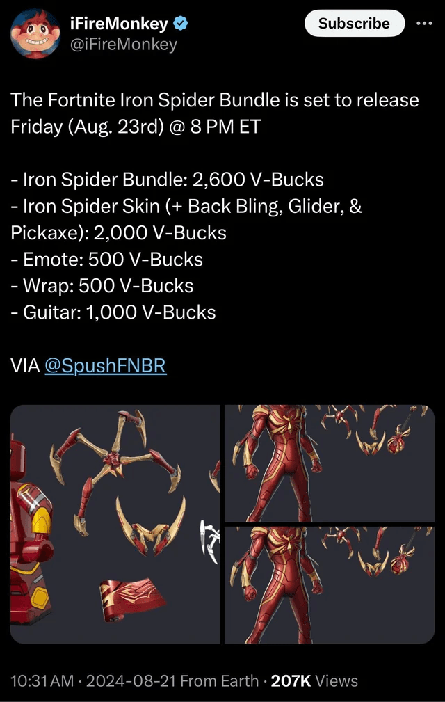 Iron Spider bundle price reveal repost on X