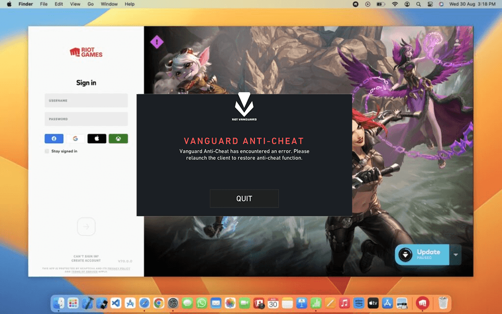 Mock screenshot of Vanguard 2 for League on Mac