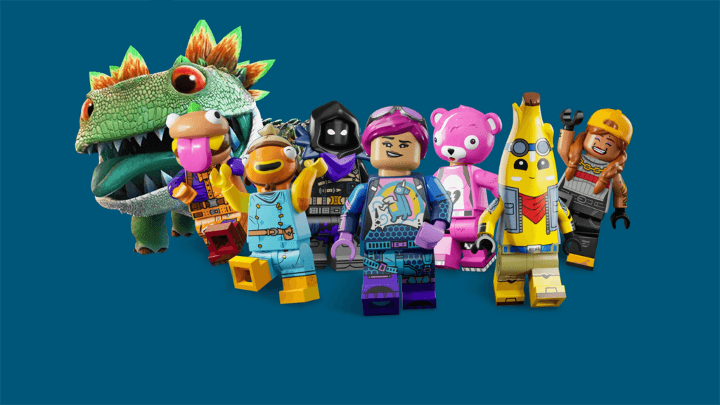 Klombo alongisde the LEGO Fortnite characters