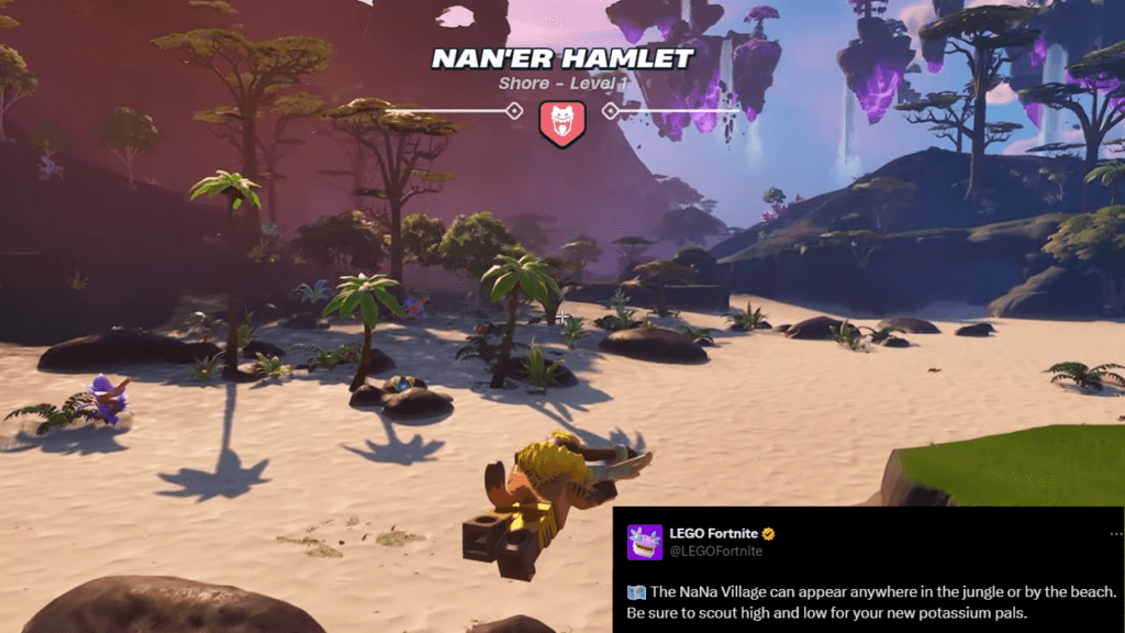 NaNa Village NAN'ER HAMLET pop-up text in LEGO Fortnite