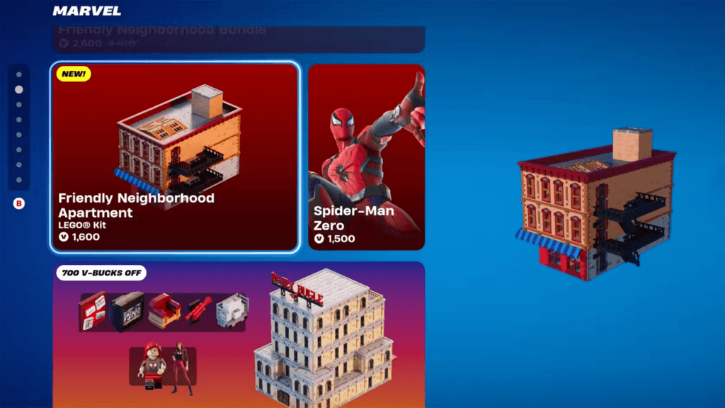 The Marvel Build Bundle of Friendly Neighborhood Build Bundle in LEGO Fortnite