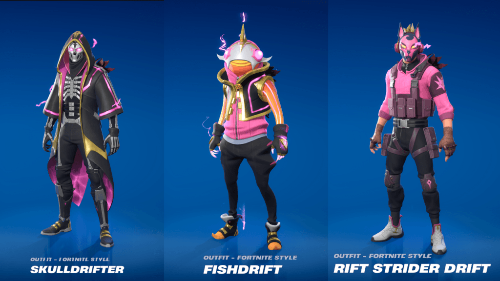 The three skins included in the Infinite Drift Pack in Fortnite