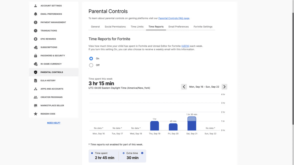 Fortnite parental controls time reports!