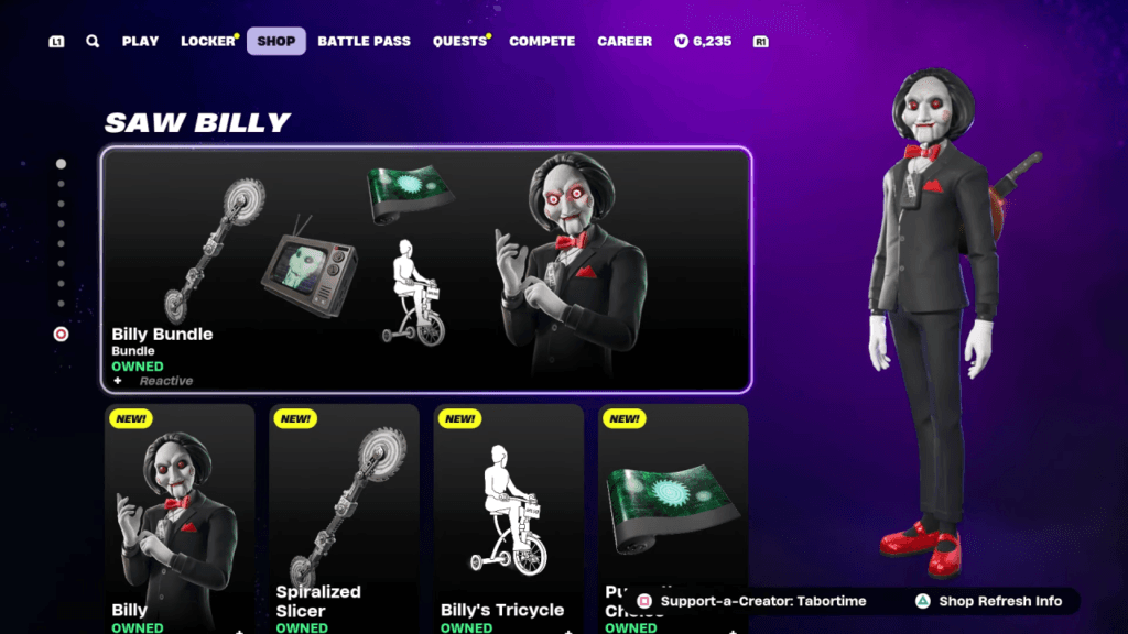 Billy the Puppet skin in Fortnite item shop during Fortnitemares 