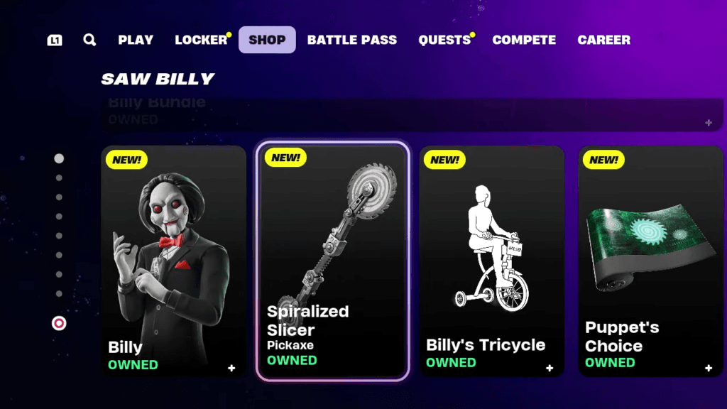 The Saw cosmetics in Fortnite item shop