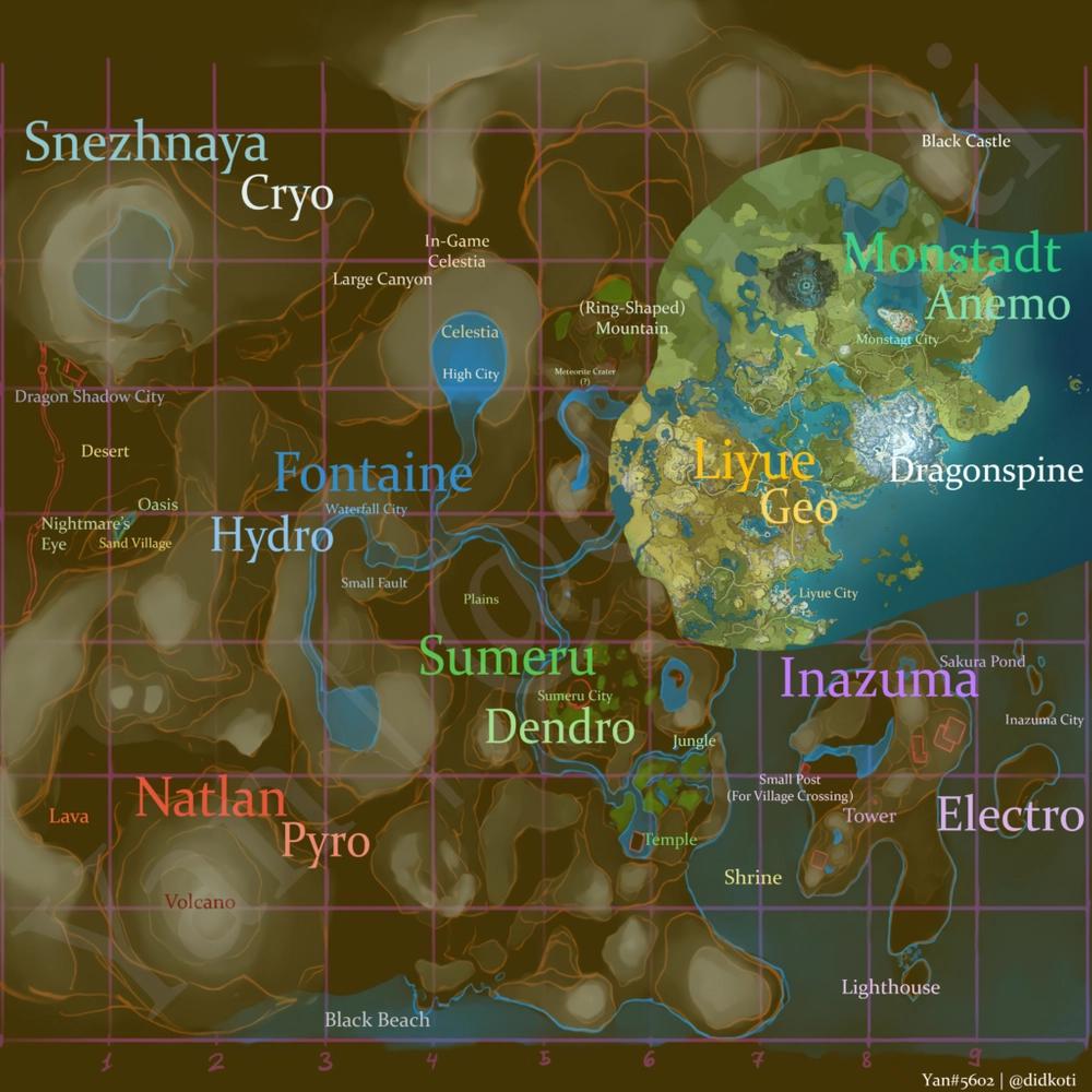 Playable Map SizeComparison between Genshin Impact (ver 3.6) and