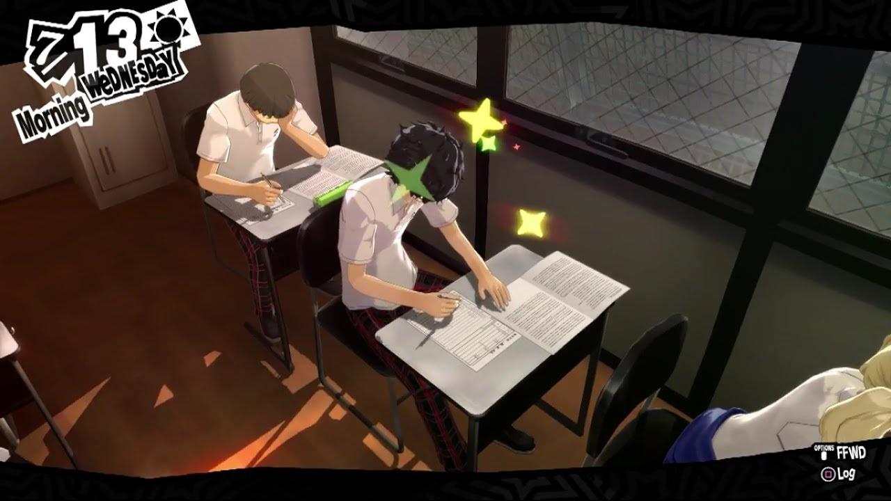 Persona 5 Royal protagonist giving exam answers