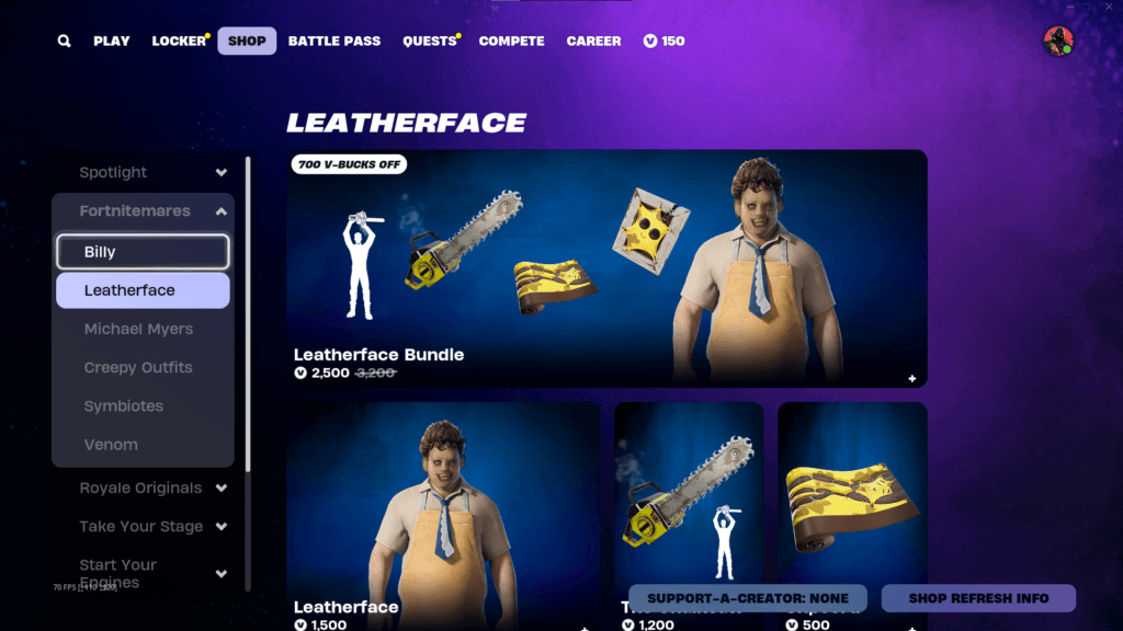 The Leatherface skin in the Fortnite Item Shop