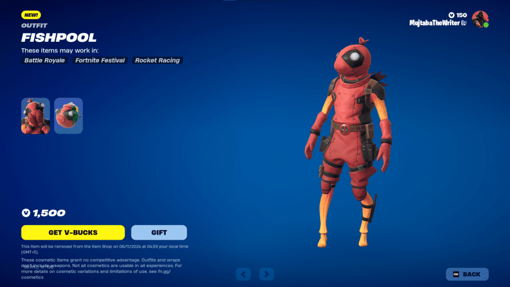 The in-game screenshot of Fortnite Fishpool skin