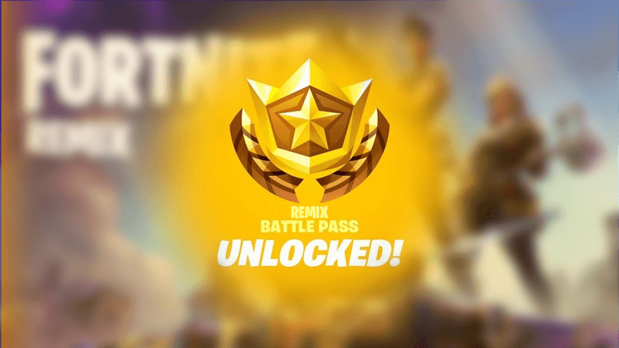 Fortnite Remix mockup screen + battle pass unlock screen