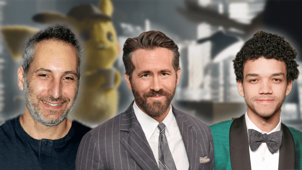 (Left to right) Rob Letterman, Ryan Reynolds, and Justice Smith. Who worked on the first film of Detective Pikachu.