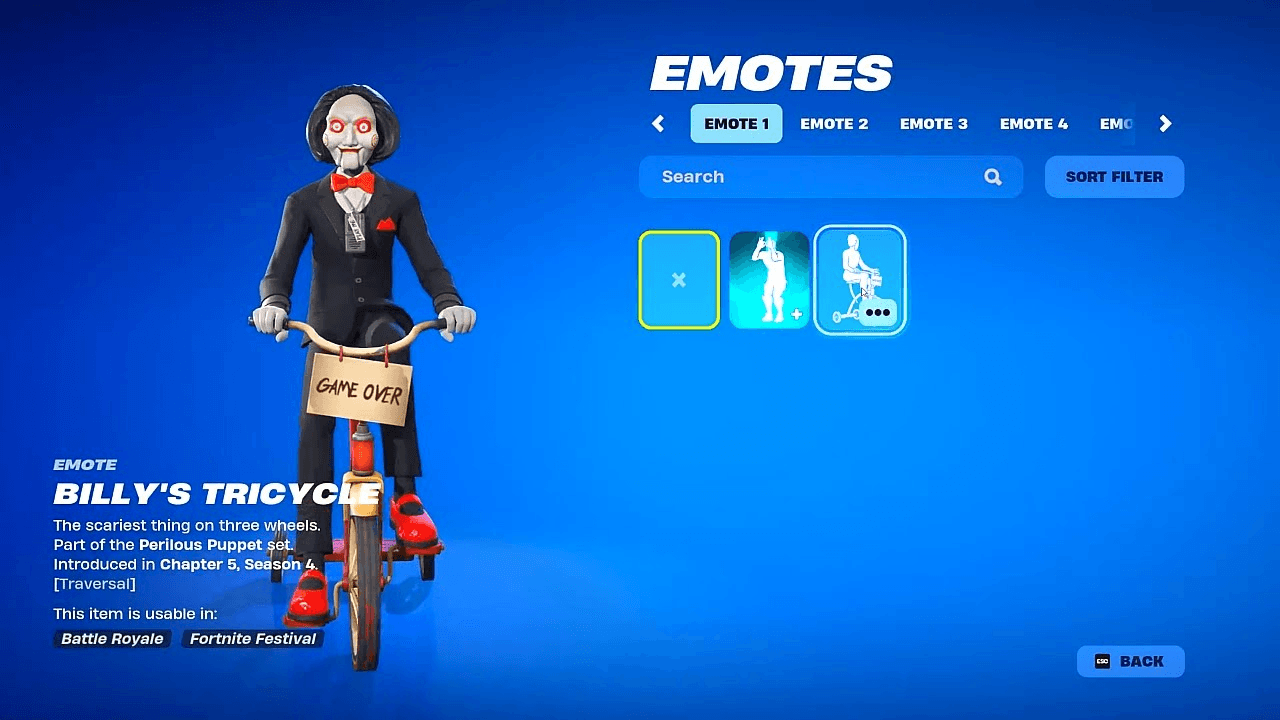 Billy the Puppet skin emote in Fortnite