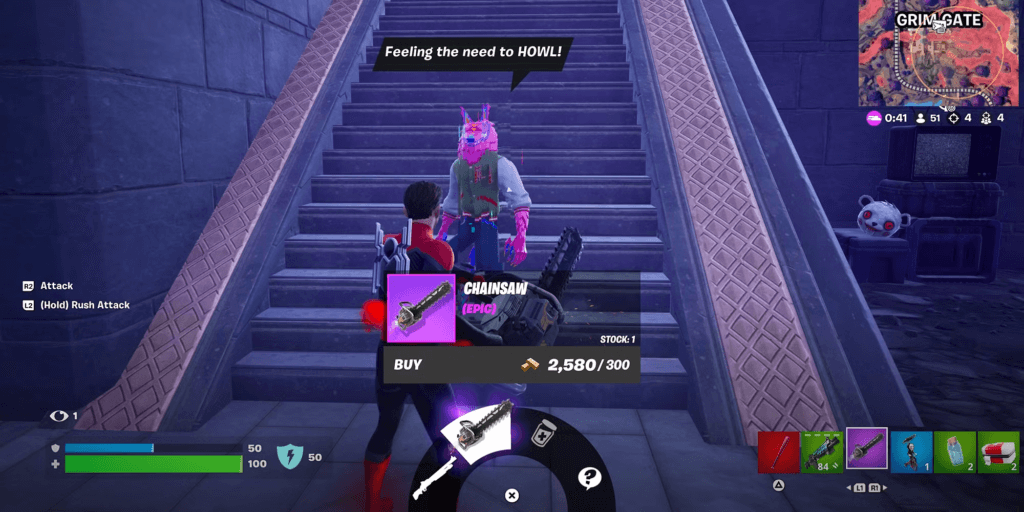 Fortnite in-game screenshot of purchasing Chainsaw