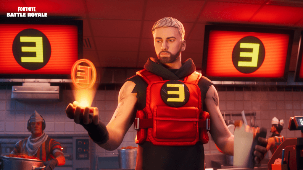 Eminem inside Mom's Spaghetti in Fortnite Kick's trailer