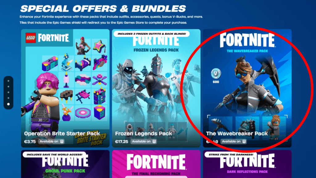 The Wavebreaker pack in the Fortnite item shop