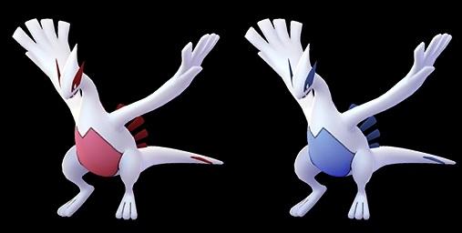 Shiny Lugia (left) compared with regular Lugia (right).