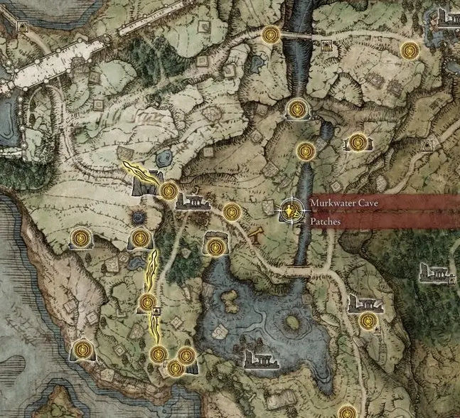 Murkwater Cave and Patches starting location in Elden Ring
