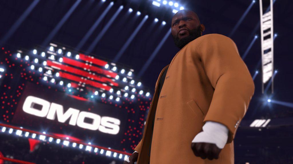 Omos is one of the wrestlers included in the WWE 2K22 Banzai Pack.