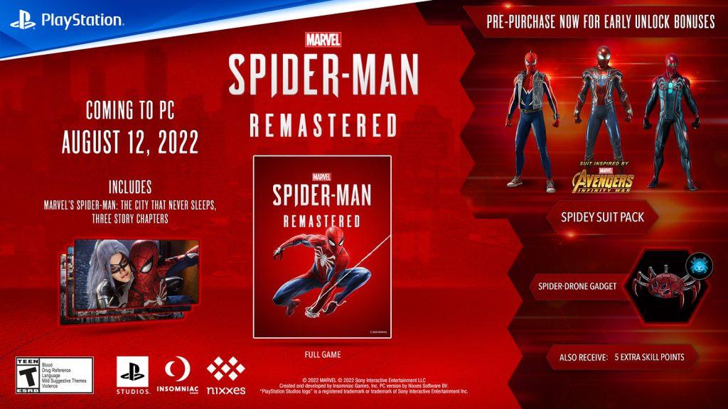 Spider-Man remastered pre-purchase item pack
