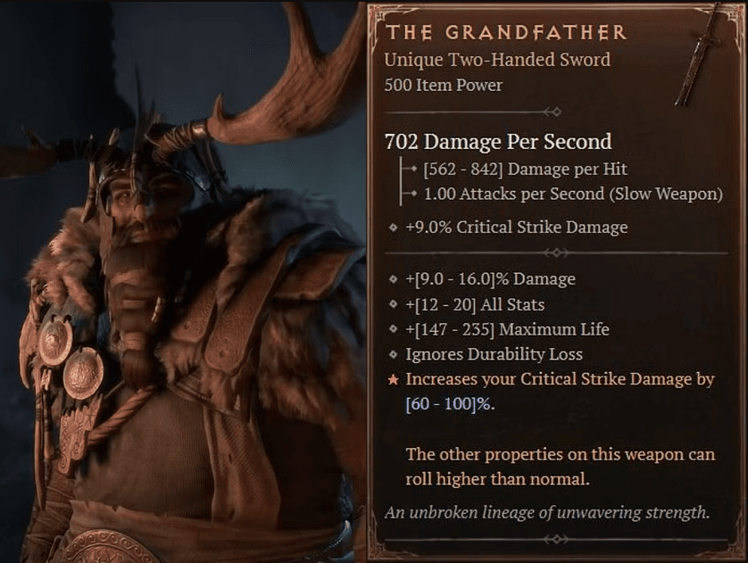 The Grandfather Diablo 4 Uber Unique