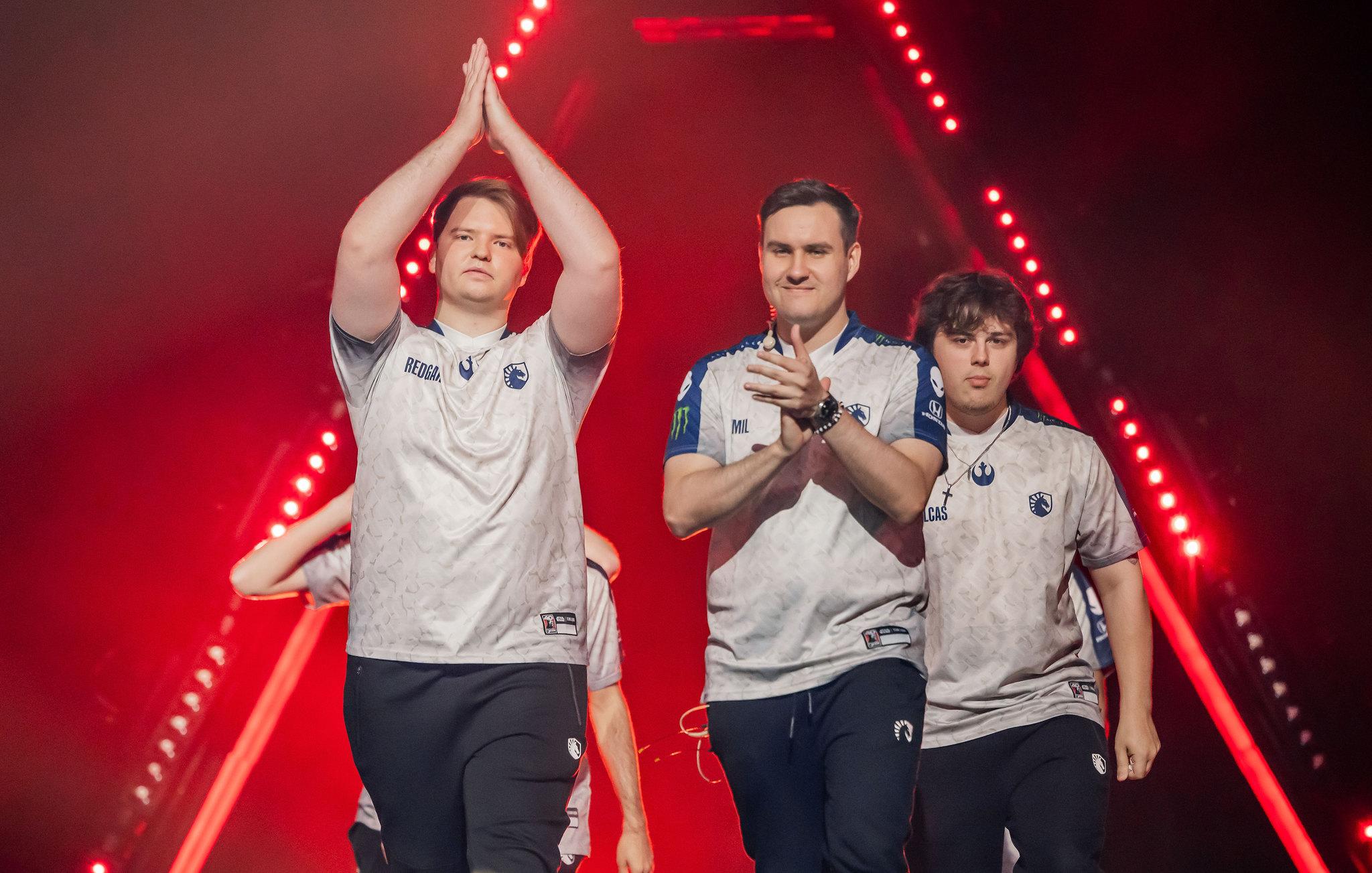 Team Liquid makes an entrance onstage at VALORANT Champions Los Angeles Group Stage at the Shrine Expo Hall on August 10, 2023 in Los Angeles, California.