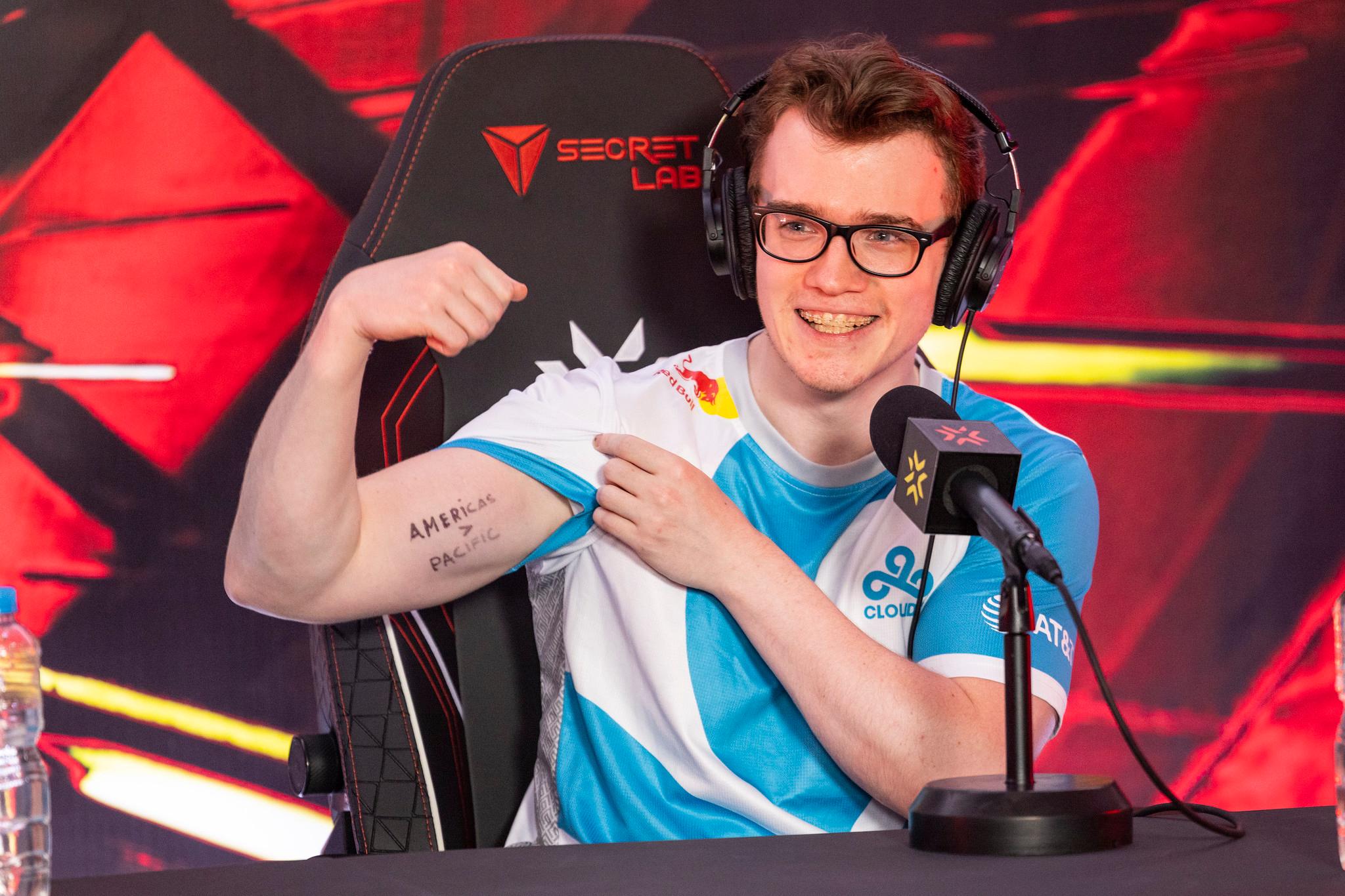 Jordan "Zellsis" Montemurro of Cloud9 participates in a post match press conference at the VALORANT Champions Tour 2023: LOCK//IN Groups Stage on February 14, 2023 in Sao Paulo, Brazil.