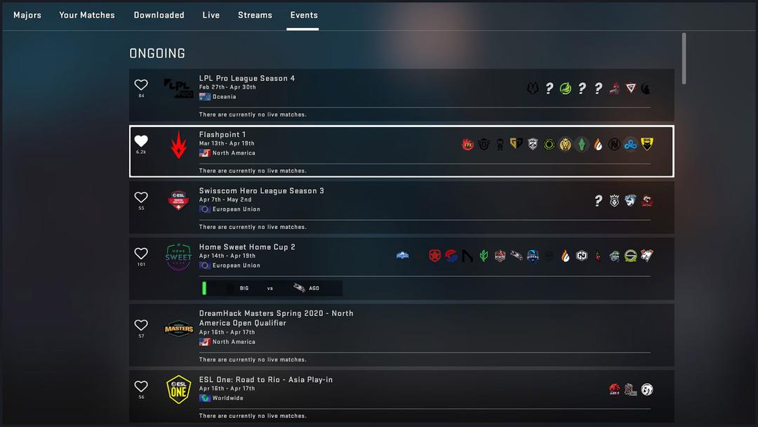 CSGO's new events tab puts tournaments front and center