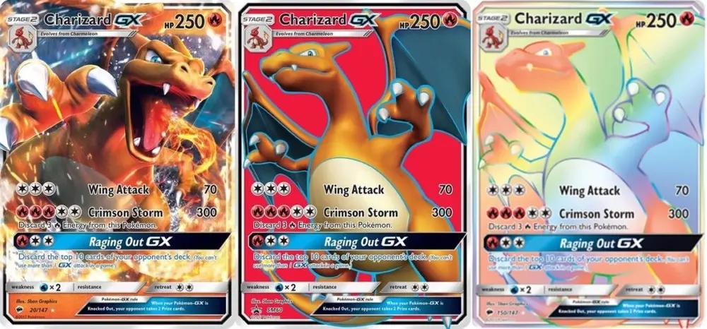 A comparison of full-art Pokemon cards.