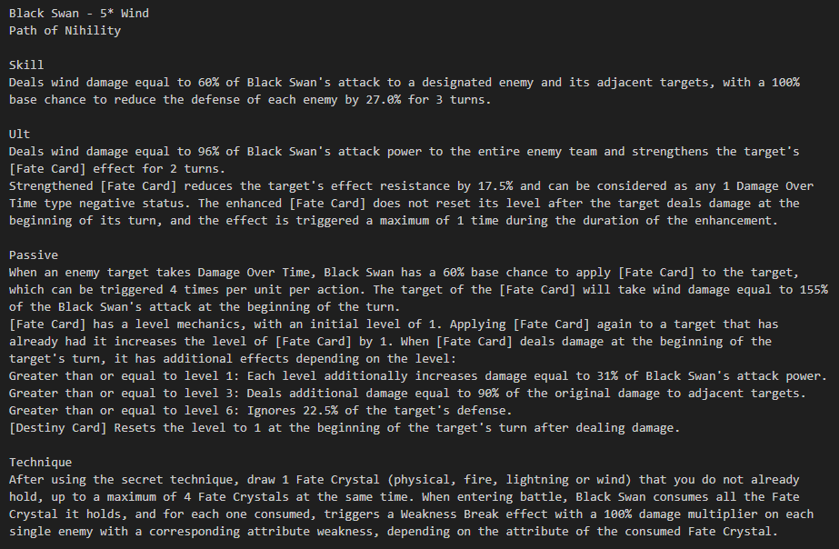 Black Swan abilities leaked Honkai: Star Rail