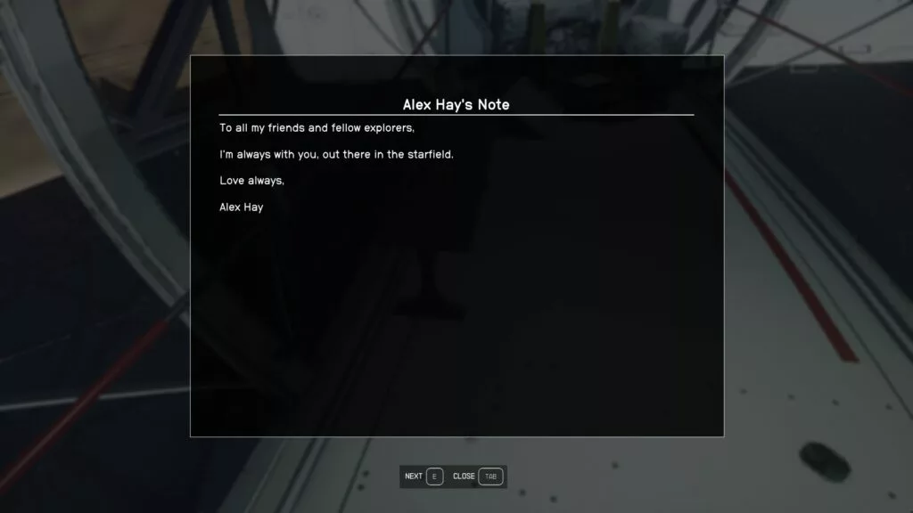 Alex Hay's note Starfield