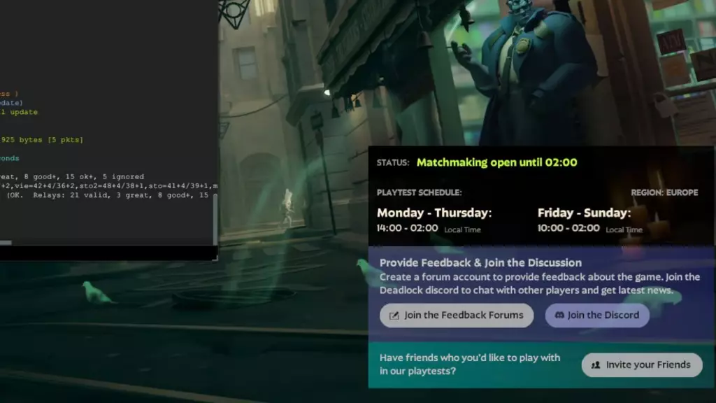 Deadlock in-game main menu screenshot depicting the server status