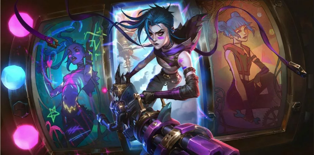 Arcane Fractured Jinx skin from the Sanctum in League.