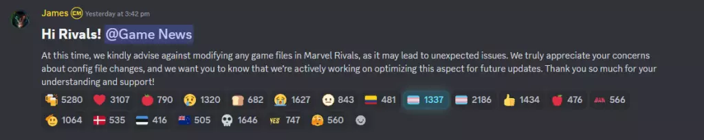 Marvel Rivals discord message