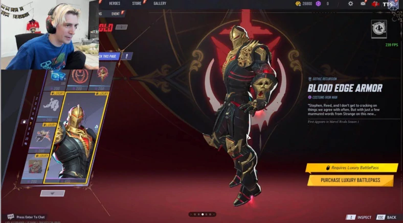 Blood Edge Armor Iron-Man from the Marvel Rivals Season 1 battle pass.