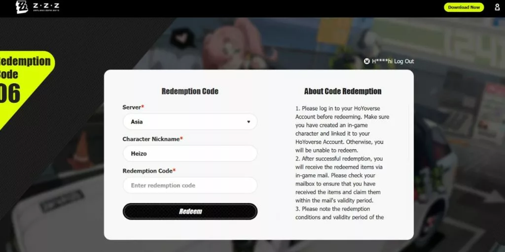 zenless zone zero official code redemption website