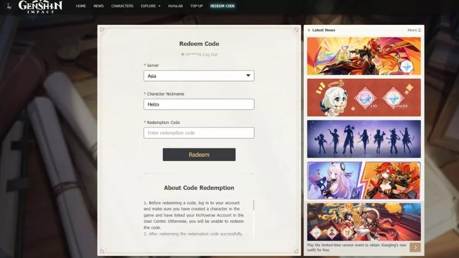 code redemption site genshin impact codes