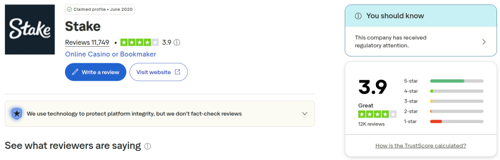 stake.com trustpilot