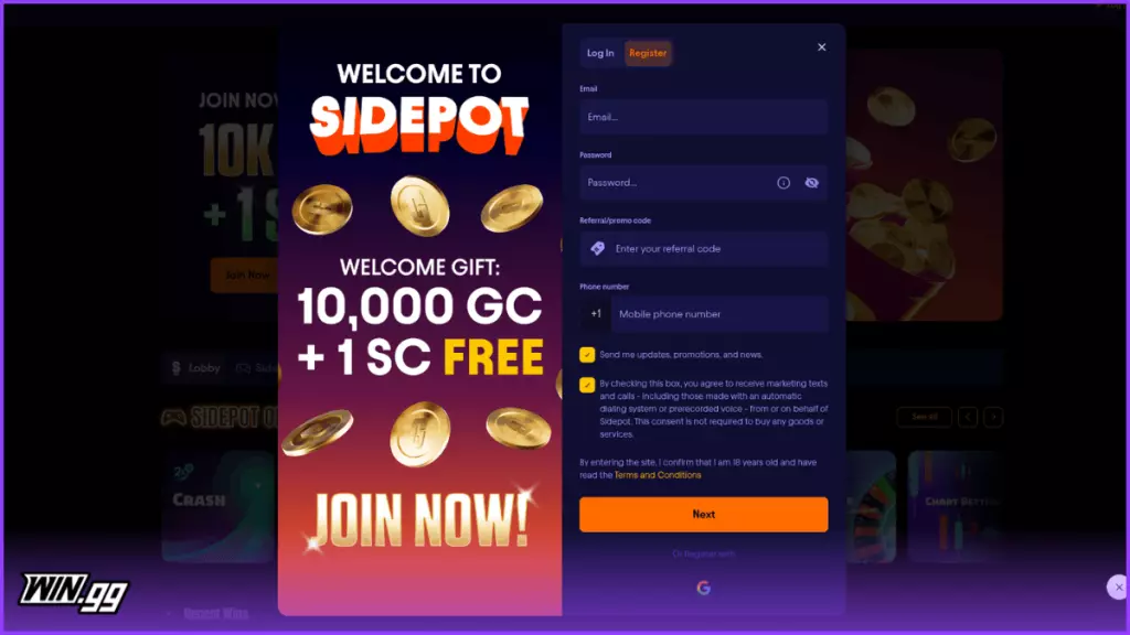 sidepot casino promo code