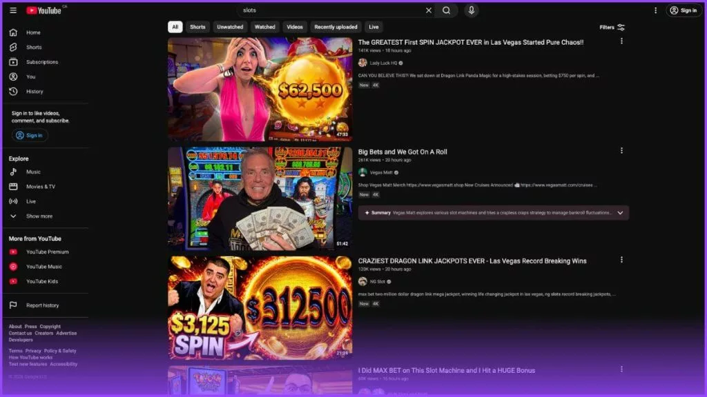 Youtube slots channel