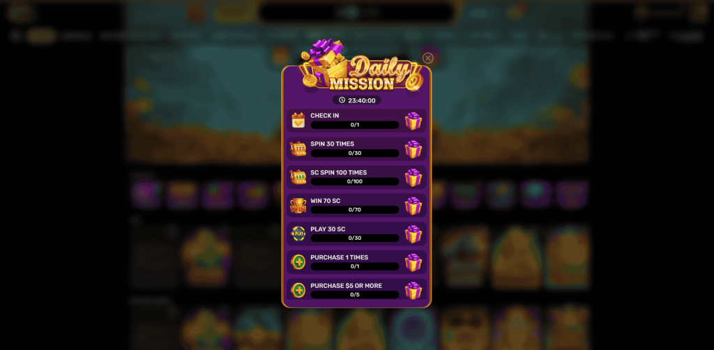 The Cider Casino Daily Mission promo, with 7 different progress bars