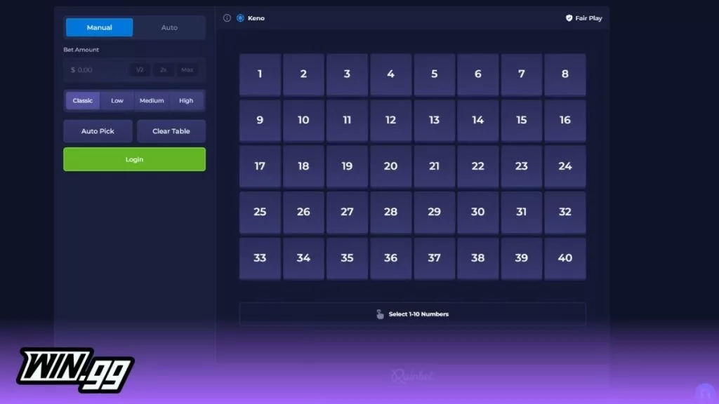 Online game Keno