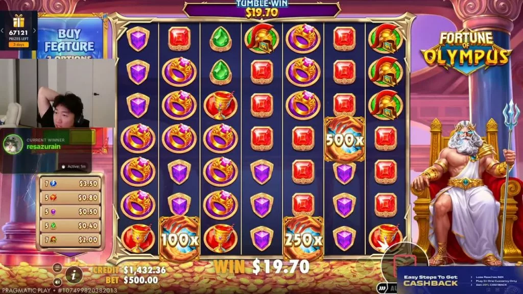 Pika getting three multipliers on Fortune of Olympus