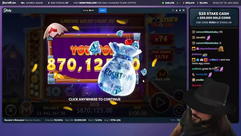 Roshtein RoosterÃ¢ÂÂs Reloaded win
