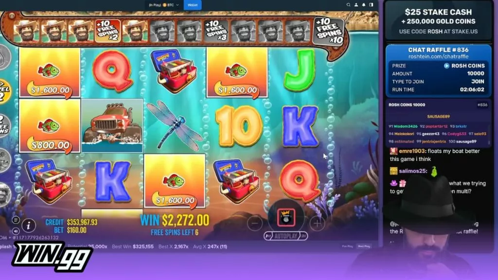 Roshtein playing Big Bass Splash.