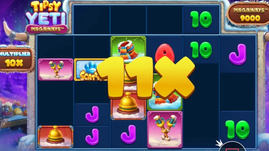 The increasing multiplier in the Tipsy Yeti Megaways slot bonus game