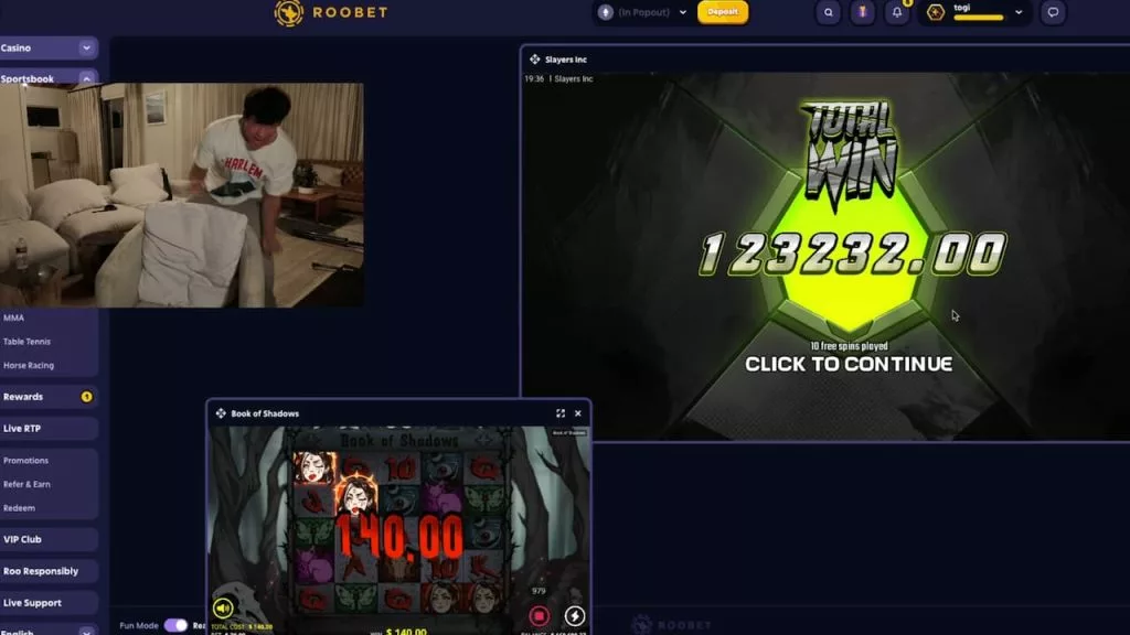 The streamer togi celebrating his Slayers Inc win