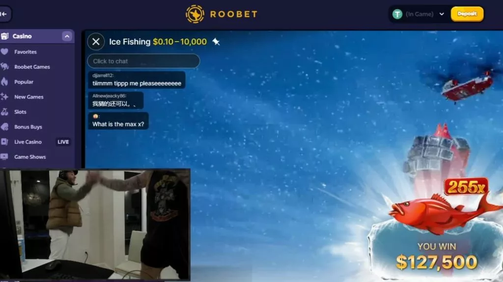 TimTheTatman and Nadeshot celebrating the massive Ice Fishing win