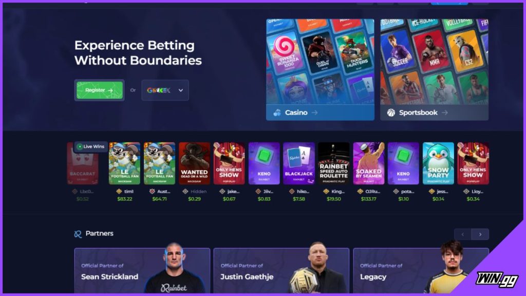 Rainbet homepage